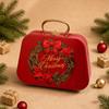 Holiday Gift Tin Box Christmas Metal Treat Container with Handle and Lid Closure for Small Gifts, Dessert Table Use
