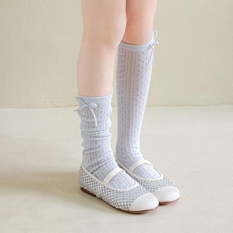 Summer Girls Hollow Mesh Bow Knee High Socks 3-8T Comfortable Breathable Children Stockings 4 Colors