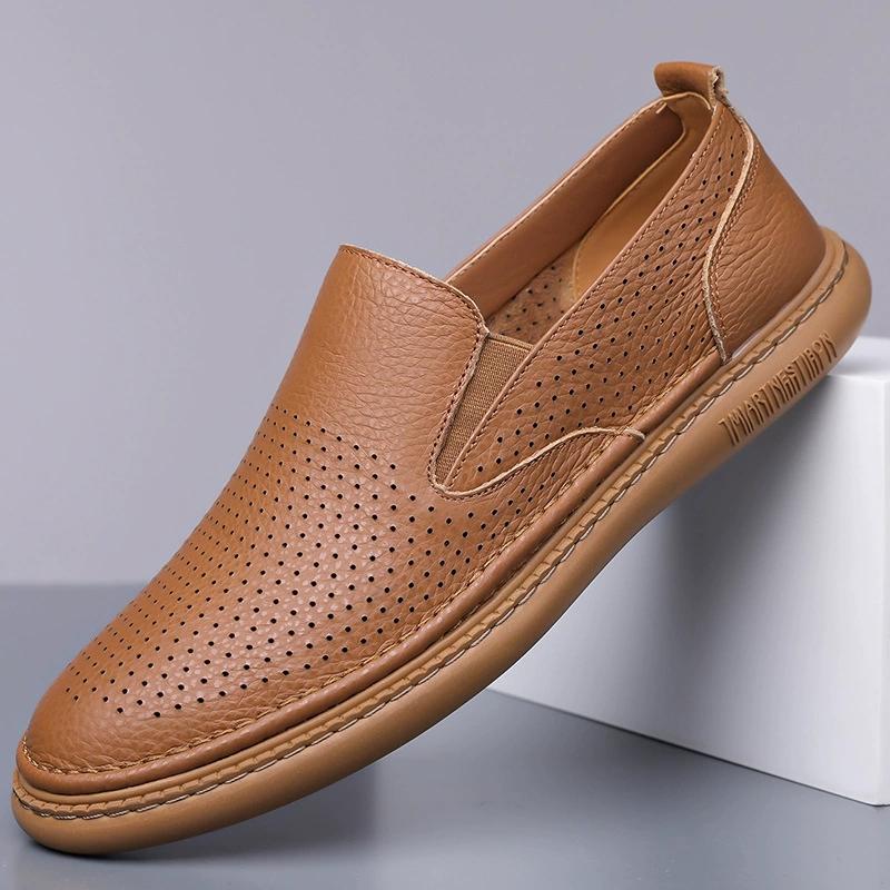 Mens Leather Shoes Slip On Soft Loafers Non Slip Breathable Driving Flats Spring Walking Office Work Shoes Mocassin Homme