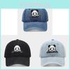 Bestickte Denim-Baseballkappe mit Panda und Sonnenschutz für lässige Sommerkleidung
