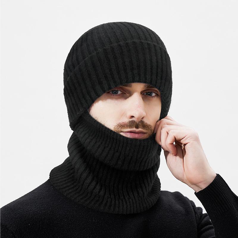 Vinterull Varm Stickad Mössa Herr Utomhus Vindtät Köldtålig Fleece Nackvärmare Tvådelad Ullmössa