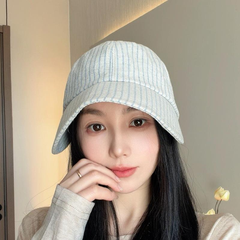 Spring and Summer Travel Play Sunscreen Face Cover Cap Children Stripes Simple Style Fashion Commuting Big Head Circumference Adjustable