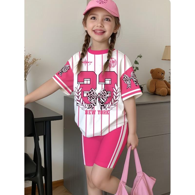 Fashion Children s Short-sleeved Set Spring Summer Number 23 Bow Fashion Boy s and Girl s Short-sleeved Casual Set 100