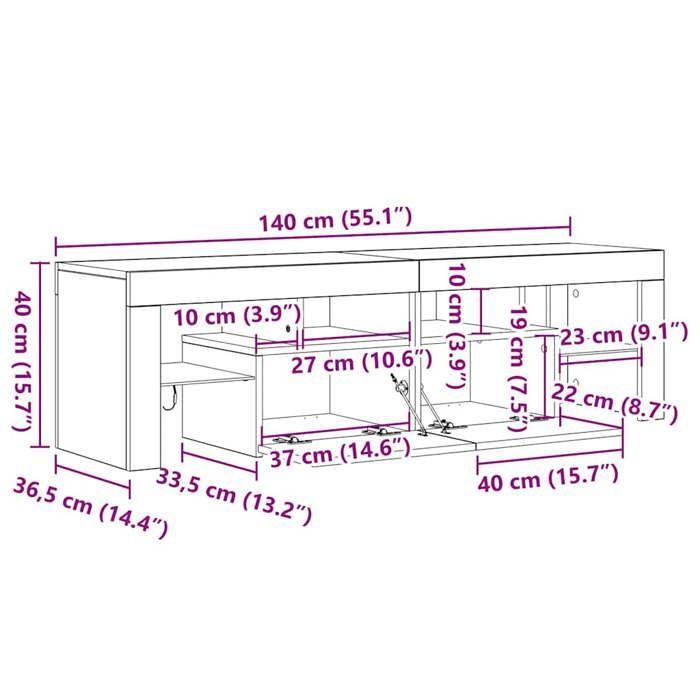 vidaXL Meuble TV avec lumières LED Chêne fumé 140x36,5x40 cm 822641