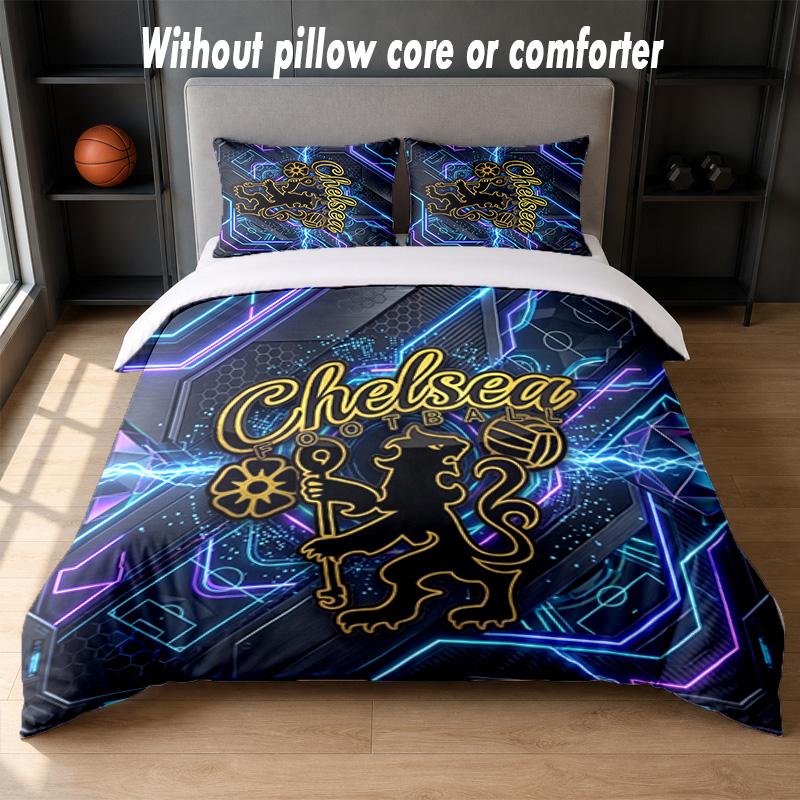 Chelsea FC Design Bed Bedding Set 1 Duvet Cover + 2 Pillowcases Soft Breathable Household Bed Linens