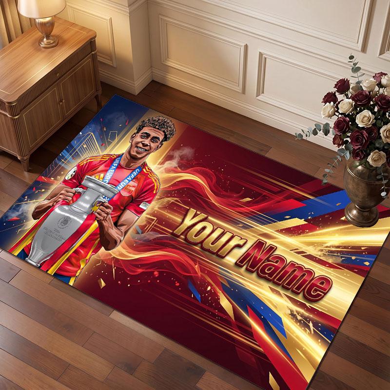 Tappeto in Velluto di Cristallo Personalizzato Lamine Yamal, Stampa Testo Nome Personalizzato, Logo Calcio Tappetino Morbido Antiscivolo Decorazione Casa Regalo