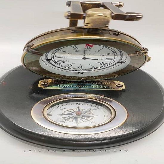 Antique Spencer Compass Clock, Nautical Table Clock, Brass Desk & Shelf Clocks