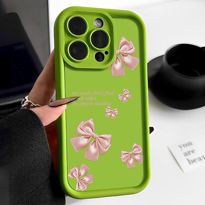 Pink Bowknot Pattern TPU Soft Matte Phone Case For iPhone 16 Pro Max 15 Pro 14 13 12 11 XR XS Shockproof Lens Protection Bumper Cover