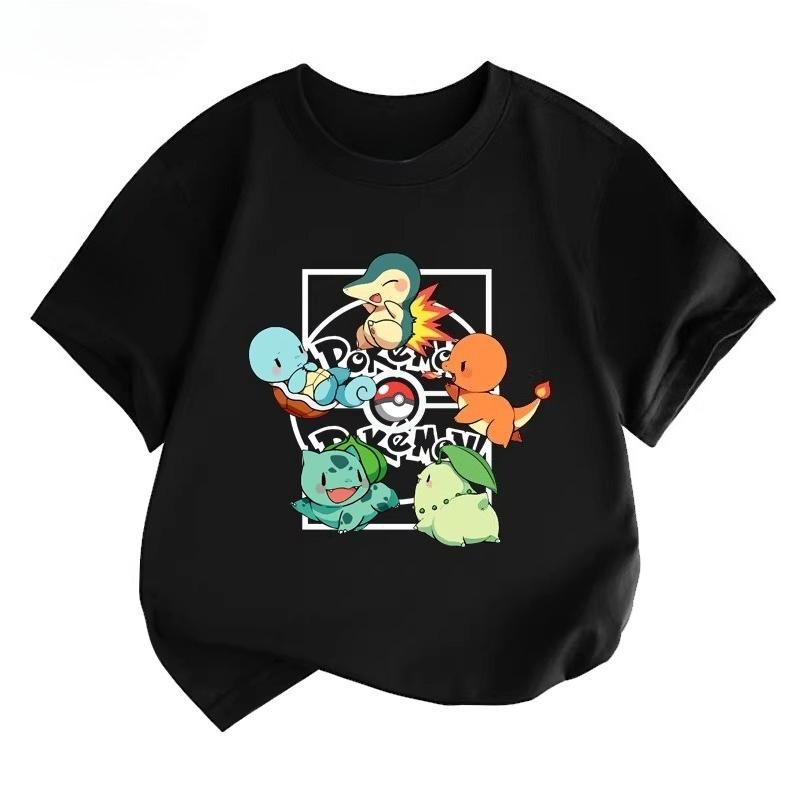 Potdemiel Estate Nuova T-shirt in Puro Cotone con Stampa Pikachu per Bambini, Ragazzi e Ragazze, T-shirt per Bambini Comoda e Traspirante