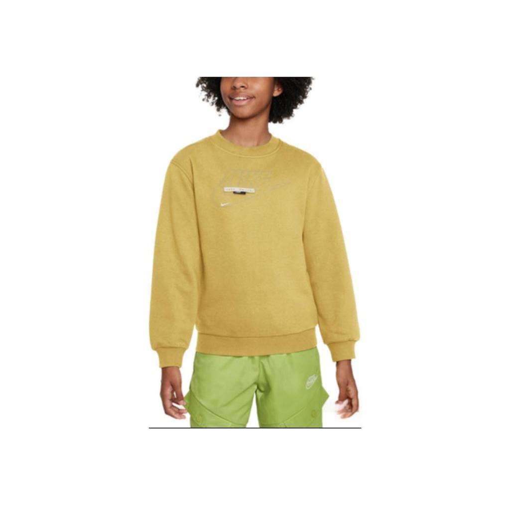Nike Sportswear Club Logo Crewneck Casual Long Sleeve Kids Tops Saturn-Gold FN9095700