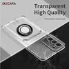 Transparent Card Slot Wallet Holder Silicone Case for Samsung S25 Ultra S24 Plus S23 FE Magnetic Ring Cover for Galaxy S25+ S 25