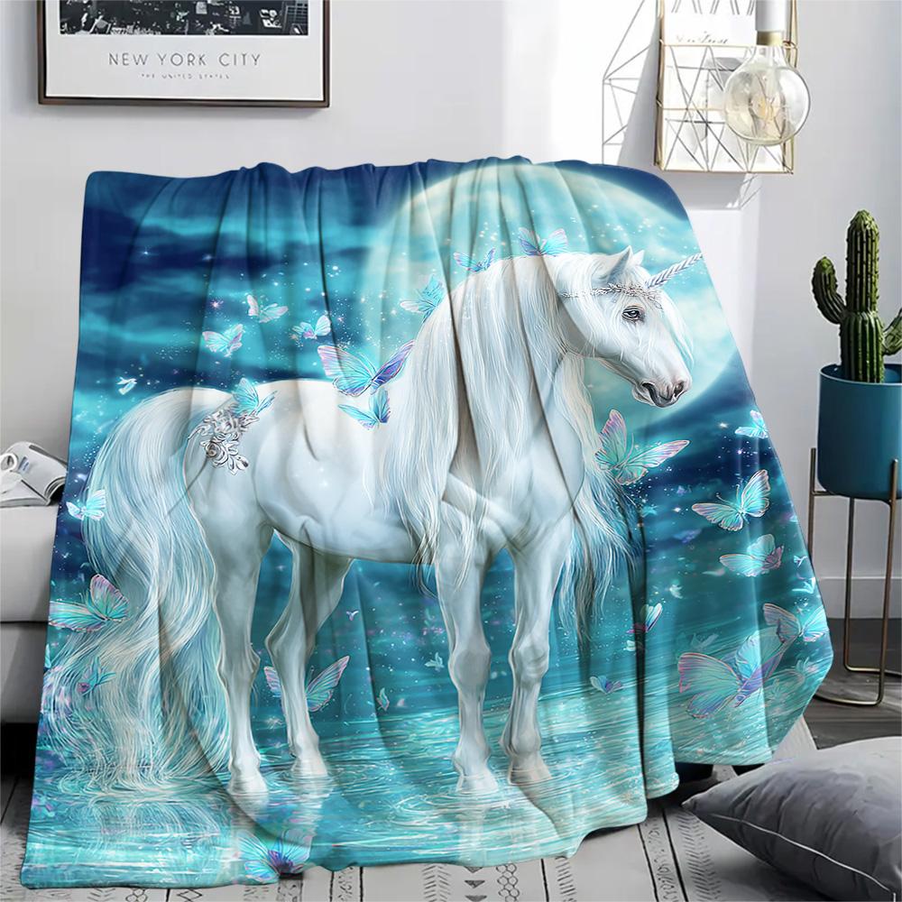 Unicorn Print Flannel Blanket, High Quality Comfortable for All Seasons, Home Decor, Warmth and Comfort, Perfect for Christmas Gifts