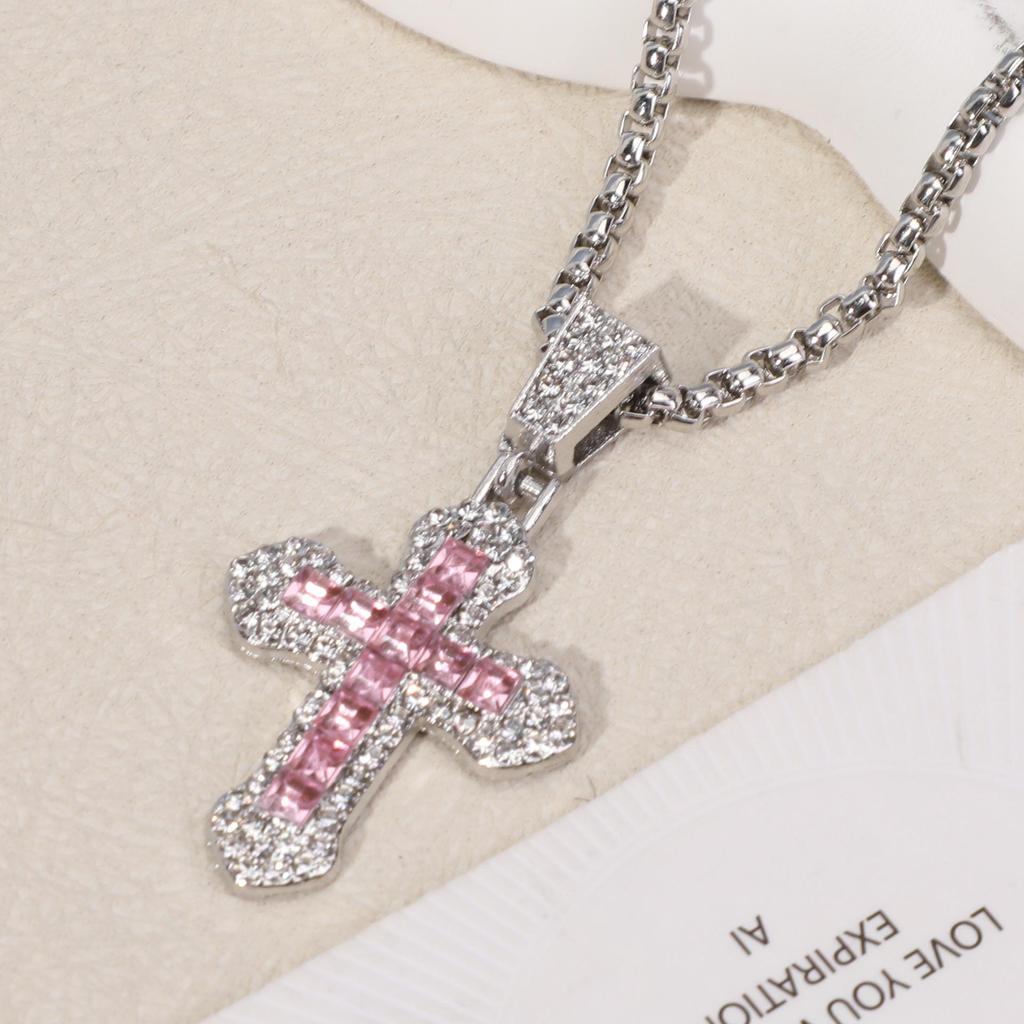 Hip Hop Zircon Cross Necklace: Versatile Titanium Steel Pendant Choker