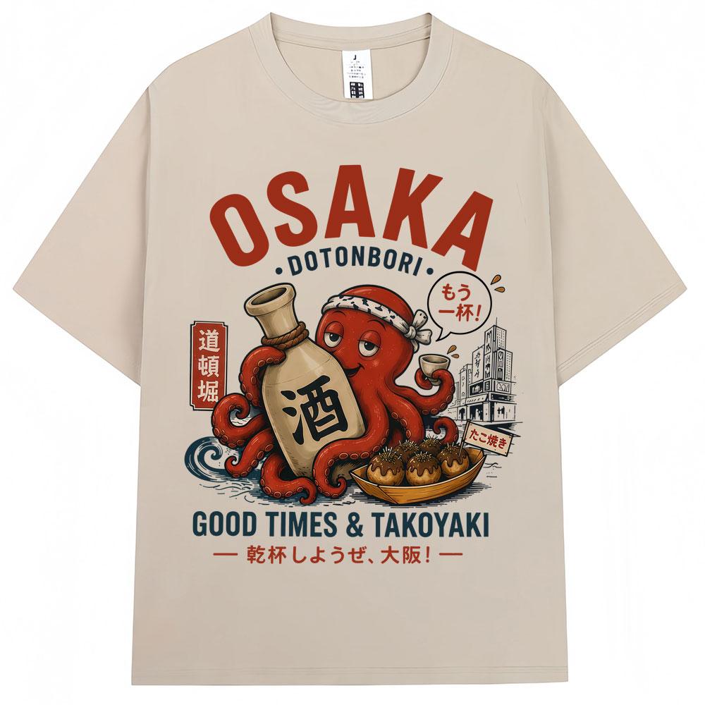 Japanese Style Osaka Dotonbori Graphic T Shirts Unisex Unisex Funny Octopus Vintage Tshirts Oversized Cotton Casual T Shirt Gifts