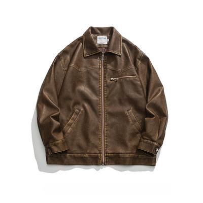 Amerikanische Vintage-gewaschene Lederjacke für Herren im Herbst, Nische, High-End-Motorrad-Bomberjacke, Damen, BF-Stil, cooler Reversmantel