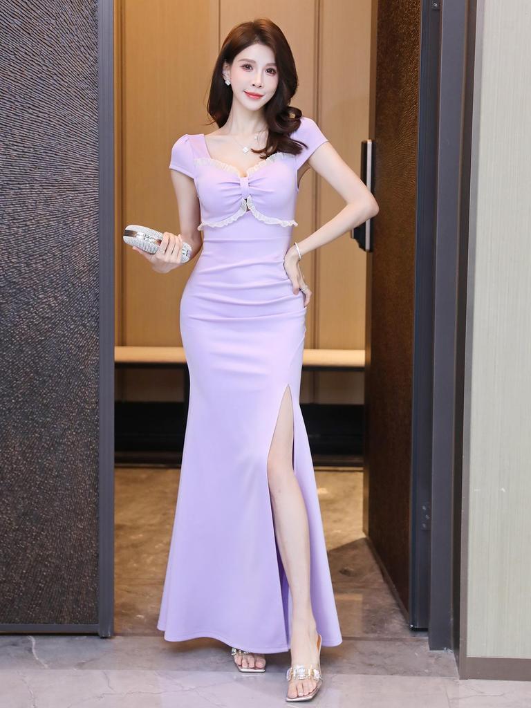 Javanese Style Elegant Evening Gown with Slit - Sexy, Dominant, and Classy Women's Nightclub Dress