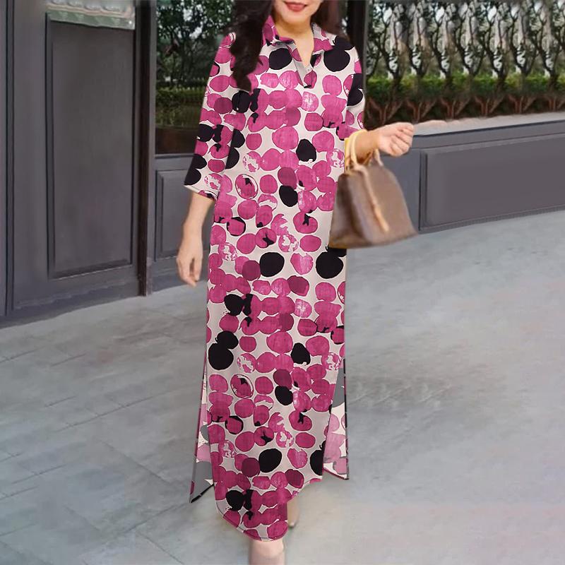 ZANZEA Women Turn Down Collar Long Sleeve Loose Print Shirt Dress