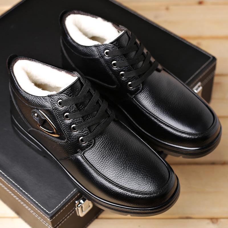 Cotton Shoes Men's Leather Warm Velvet Winter Non-slip Waterproof Thickened Northeast Wool New Lace-up Cotton Shoes
