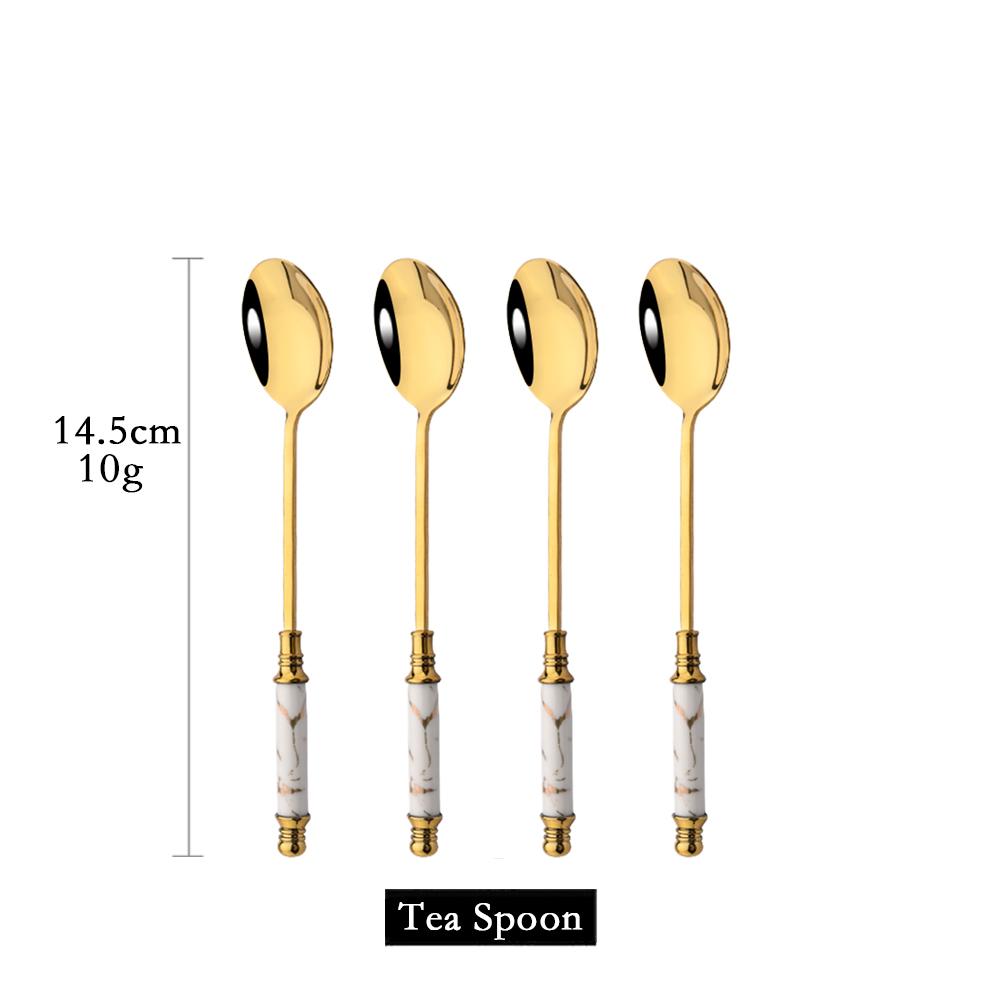 Mirror Ceramic Handle Tableware Set White Gold Flatware Fork Spoon Knife Set Stainless Steel Dinnerware Cutlery Set Dinner Set