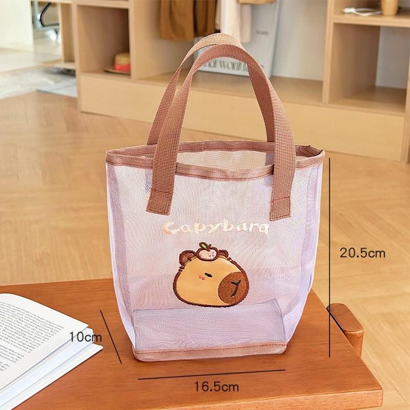 Transparent Mesh Tote Bag Cute Cartoon Guinea Pig Storage Bag Beach Travel Swimming Wash Large-capacity Portable Handbag