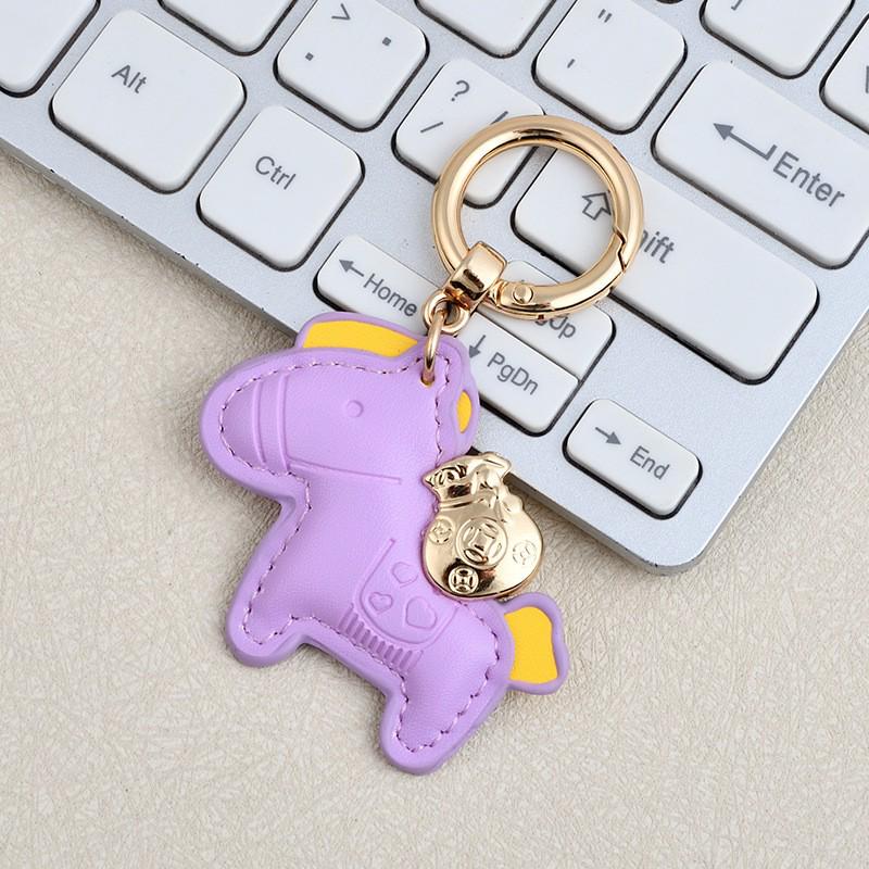 Instant Wealth Leather Keychain: Cartoon Pony Bag Charm & Couple Car Pendant - New Year Gift