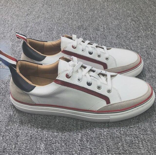 

Модный бренд Tb из натуральной кожи, мужские кроссовки из коровьей кожи, лоскутные кроссовки на шнуровке, весна-осень, повседневная белая повседневная обувь 42 белый