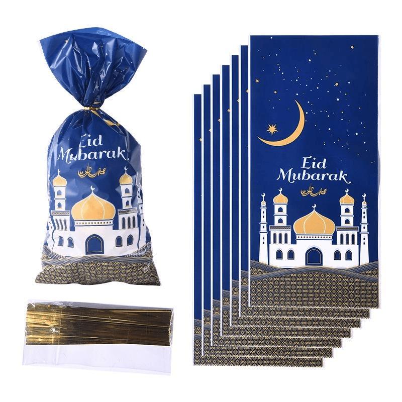 100pcs/set Mubarak Bags Plastic Cookie Candy Bag Ramadan Kareem Decor Islamic Muslim Party Supplies Eid Al-fitr Decor