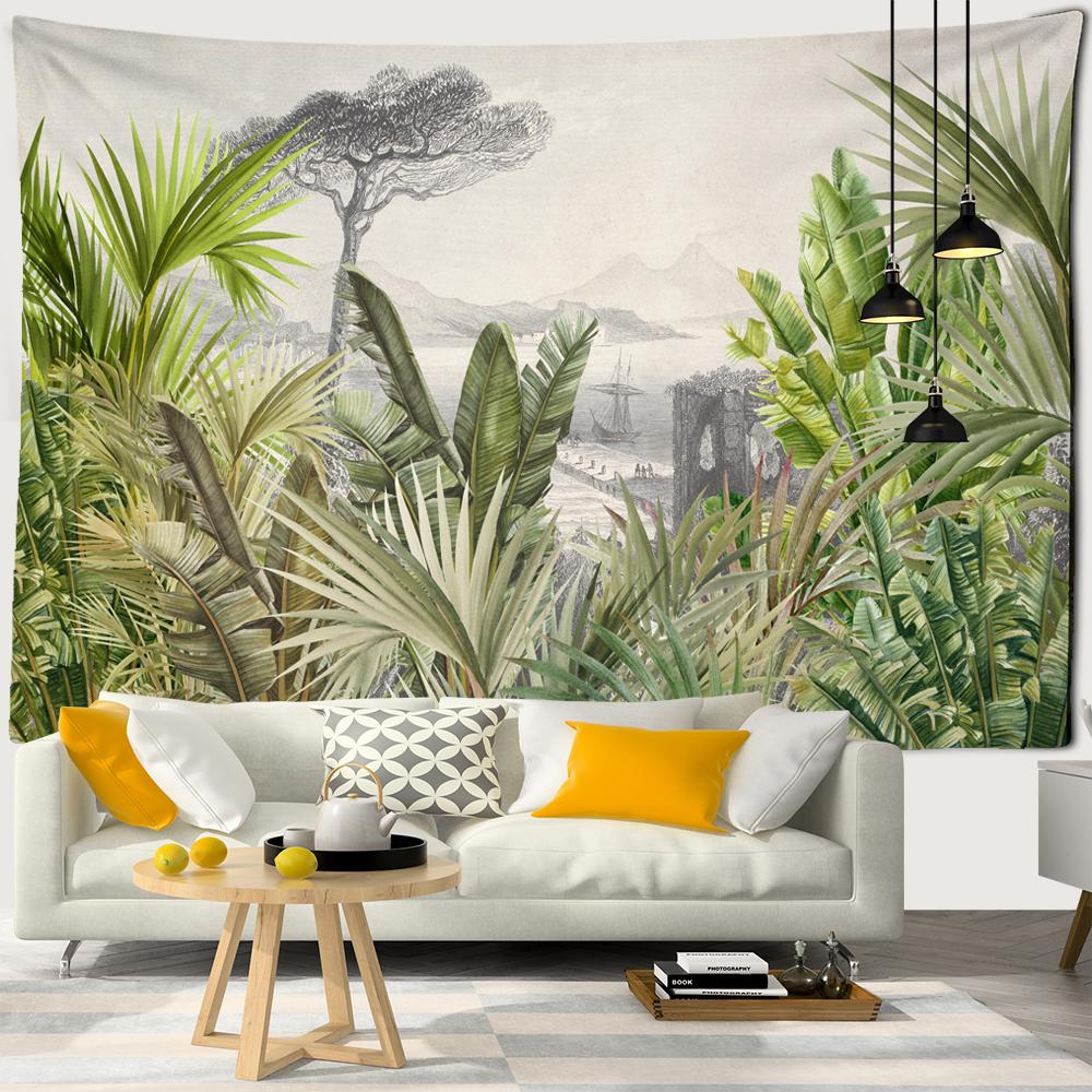 Customizable Palm Tree Tapestry Wall Hanging Tropical Leaves Floral Pattern Wall Beach Mat Animal Background Rug Tapestry