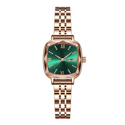 Watch Elegant Vintage Simple Style Quartz Waterproof Bracelet Strap Rhinestones Dial Wristwatch For Women Green