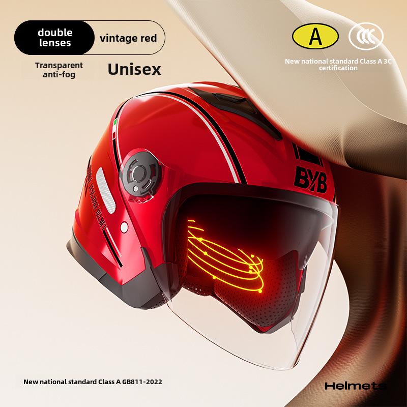 BYB A-Class 3C Certified Universal Helmet with Anti-Fog Dual Lens for Motorcycle/Electric Vehicle (Four Seasons).