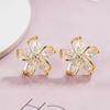Women' & Suitable for 2pcs Golden-Toned Five-Petal Flower Earrings with Cubic Synthetic Cubic Zirconiaia - Five-Petal Flower Stud Earrings