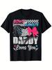 Burnouts Or Bows Daddy Loves You Pink Blue Gender Reveal T Shirt Single Side Printed Black Short Sle