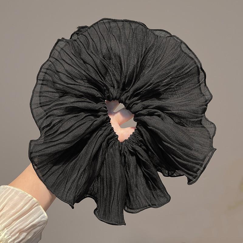 Wrinkled hair band, large intestine band, high-end look, black and white double-layer hair tie, women's versatile hair accessory