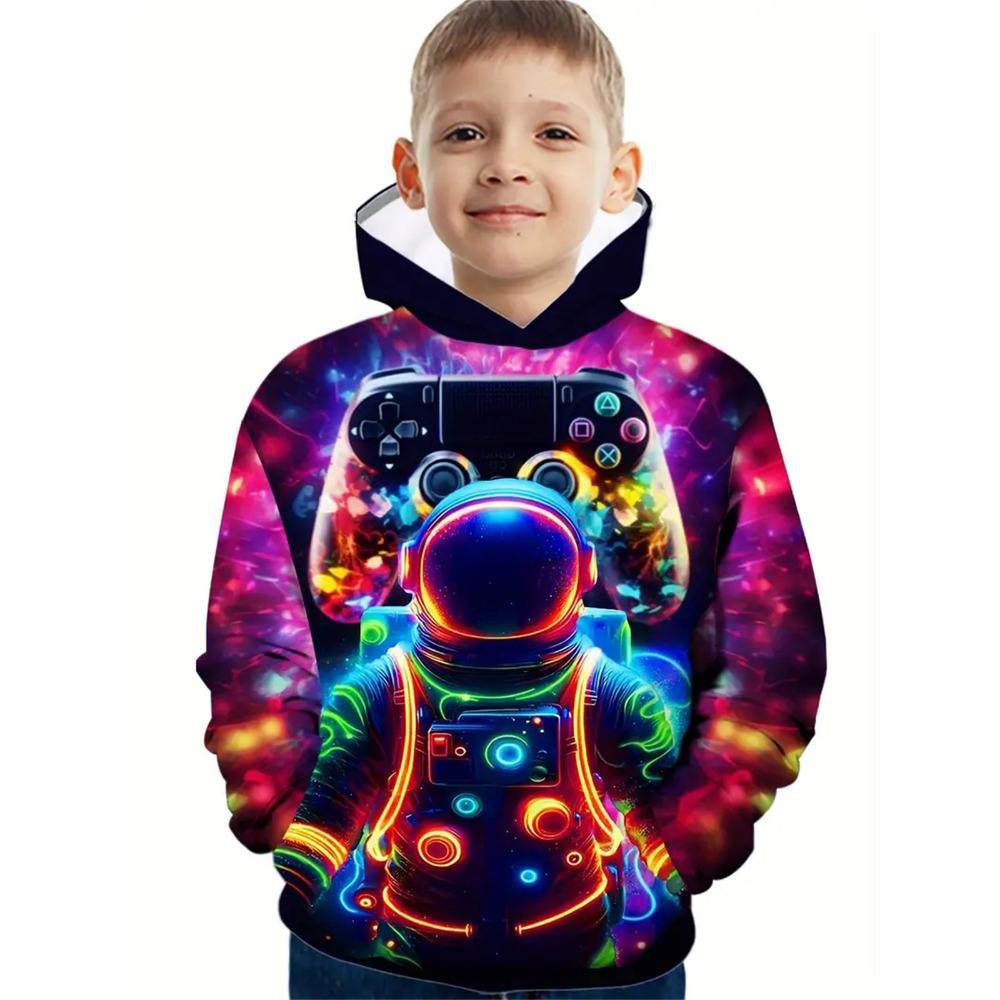 Cooler Gamepad-Print Jungen Casual Langarm Hoodies Jungen Sweatshirt Herbst Frühling Hoodie Tops Outdoor Bunte Kinderkleidung
