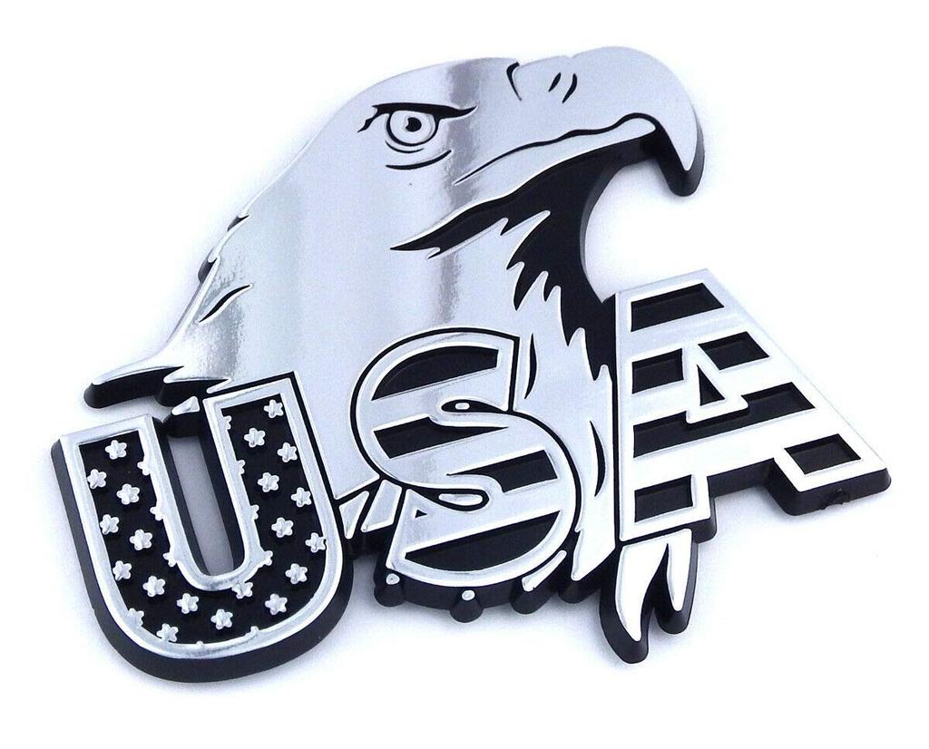 USA American Eagle Flag Black Chrome Eagle Plastic Car Emblem Decal 3"