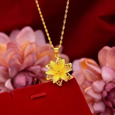Gold-Plated Bauhinia Pendant for Women - New Chinese Style, Flower Design, Imitation Vietnamese Ancient Method Sand Gold Jewelry