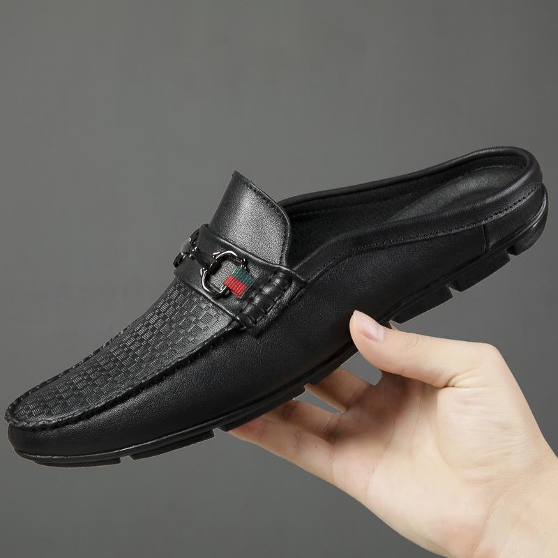 Large Men s Cowhide Half-Toe Moccasins: Summer Slip-On Outdoor Casual Shoes 46