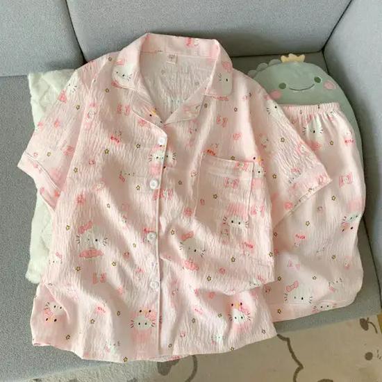 Nuovo Set Pigiama Estivo da Donna in Cotone Nuvola - Carino a Maniche Corte con Pantaloncini