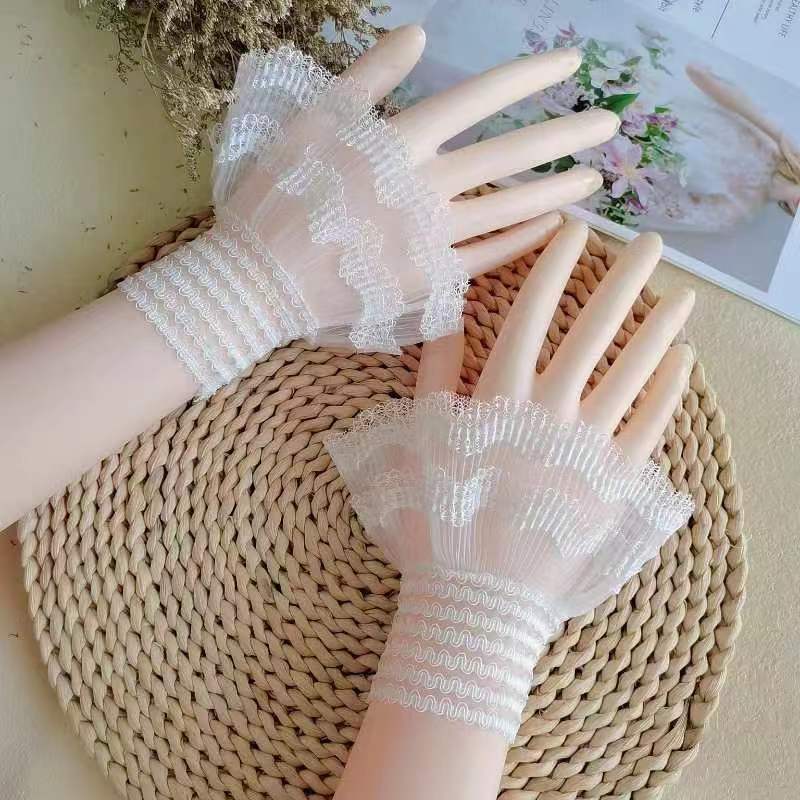 Detachable Fake Sleeves Cuffs Sweater Decorative Sleeves Lace Ruffles Elbow Sleeve Cuff Universal Sun Protection Fake Cuff White