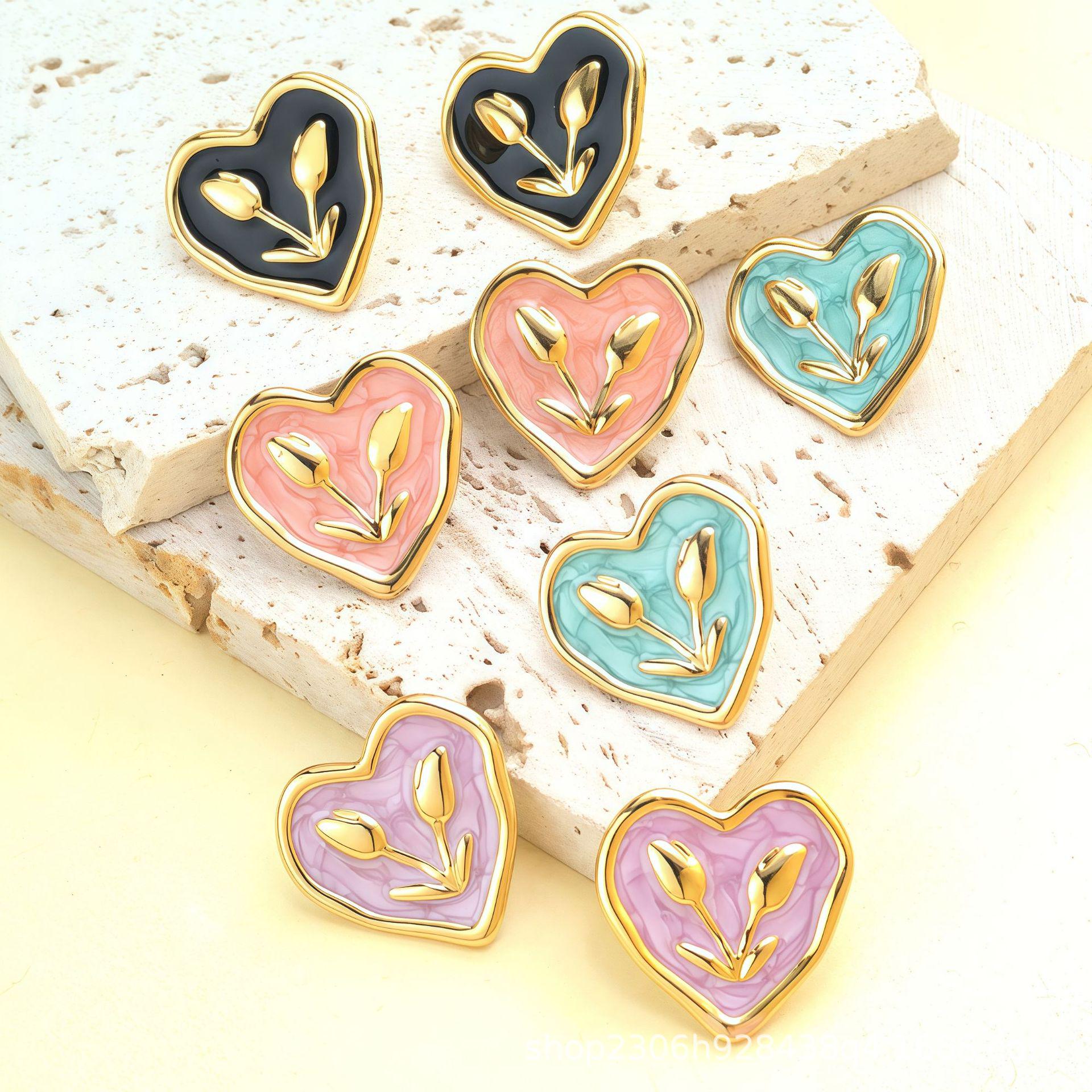 Минималистичные Цветные Серьги-Гвоздики Тюльпаны Дофамин из Высококачественной Нержавеющей Стали