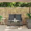 2 Seater Garden Sofa with Cushions & Table Grey Poly Rattan