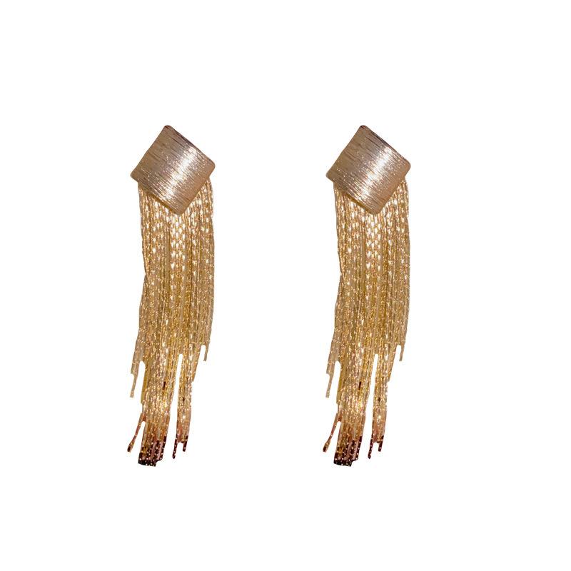 European and American Personality Exaggerated Geometric Diamond Tassel Earrings Metal Style Simple and Fashionable Earrings Personalized Earrings