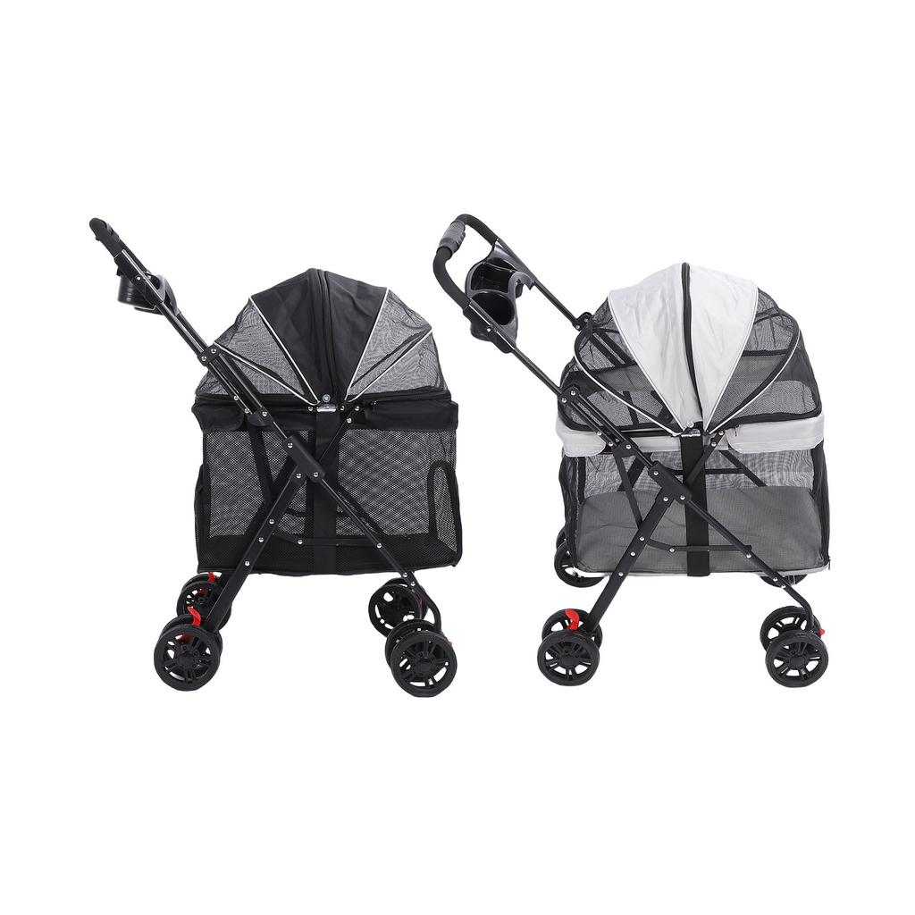 Pet Stroller One Click Folding Cat Stroller 4 Wheels Dog Wagon with Sun Shades and Cup Holder for Travel