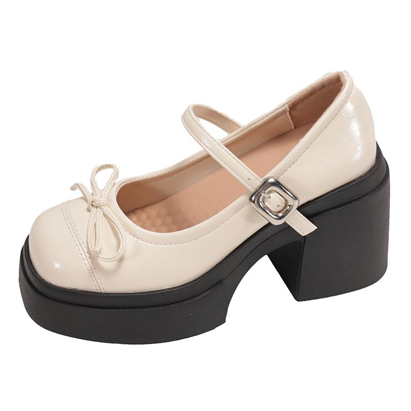 Plattform Tjock Hög Kvinnor Mary Jane Skor Damer Koncisa Utomhuspumps Vår Höst Damklänning Läderskor