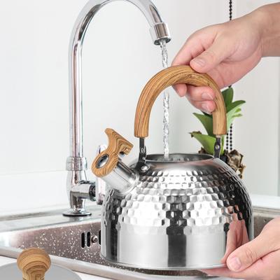 Bouilloire à thé avec poignée anti-brûlure Bouilloire à thé sifflante antirouille Acier inoxydable de qualité alimentaire Dessus de cuisinière 3/2L Théière Outil de cuisine