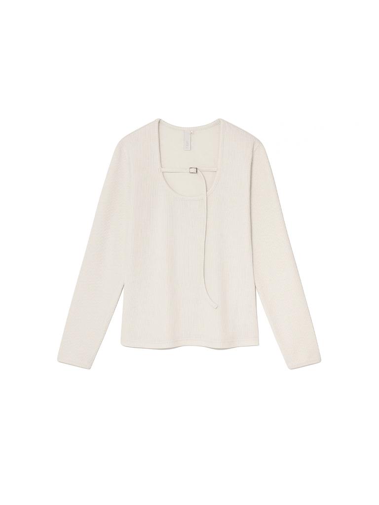 KIJUN Belted U-Neck Top Ivory