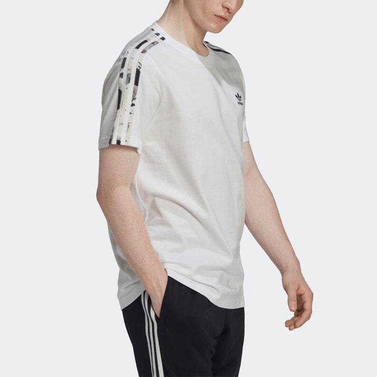 Adidas Logo Embroidered Striped Crew Neck Sports T-Shirt Men Tops White HK2798
