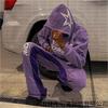 Star letter 3D printed hooded sweater men's and women's European and American hip-hop sweatshirt loose coat set