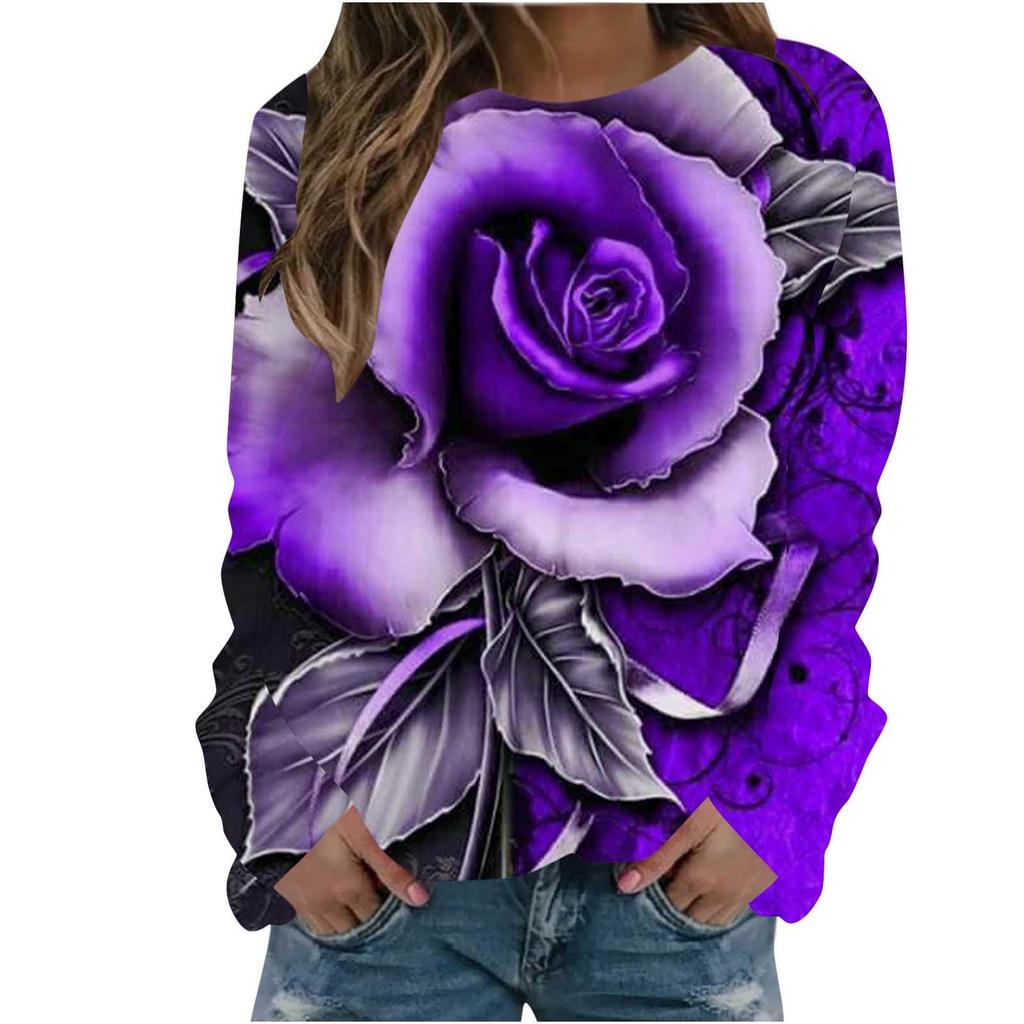 Rose Flower Sweatshirts Floral 3D Print Hoodies Women Long Sleeve Y2k Hoodie Streetwear Oversized Pullovers Top Female Clothing