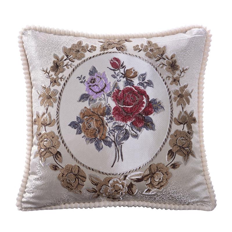 Autumn and Winter Home European Jacquard Pillow Cover with Flower Pattern Sofa Cushion Soft Package Headrest Hug Pillow Cover (No Pillow Core)